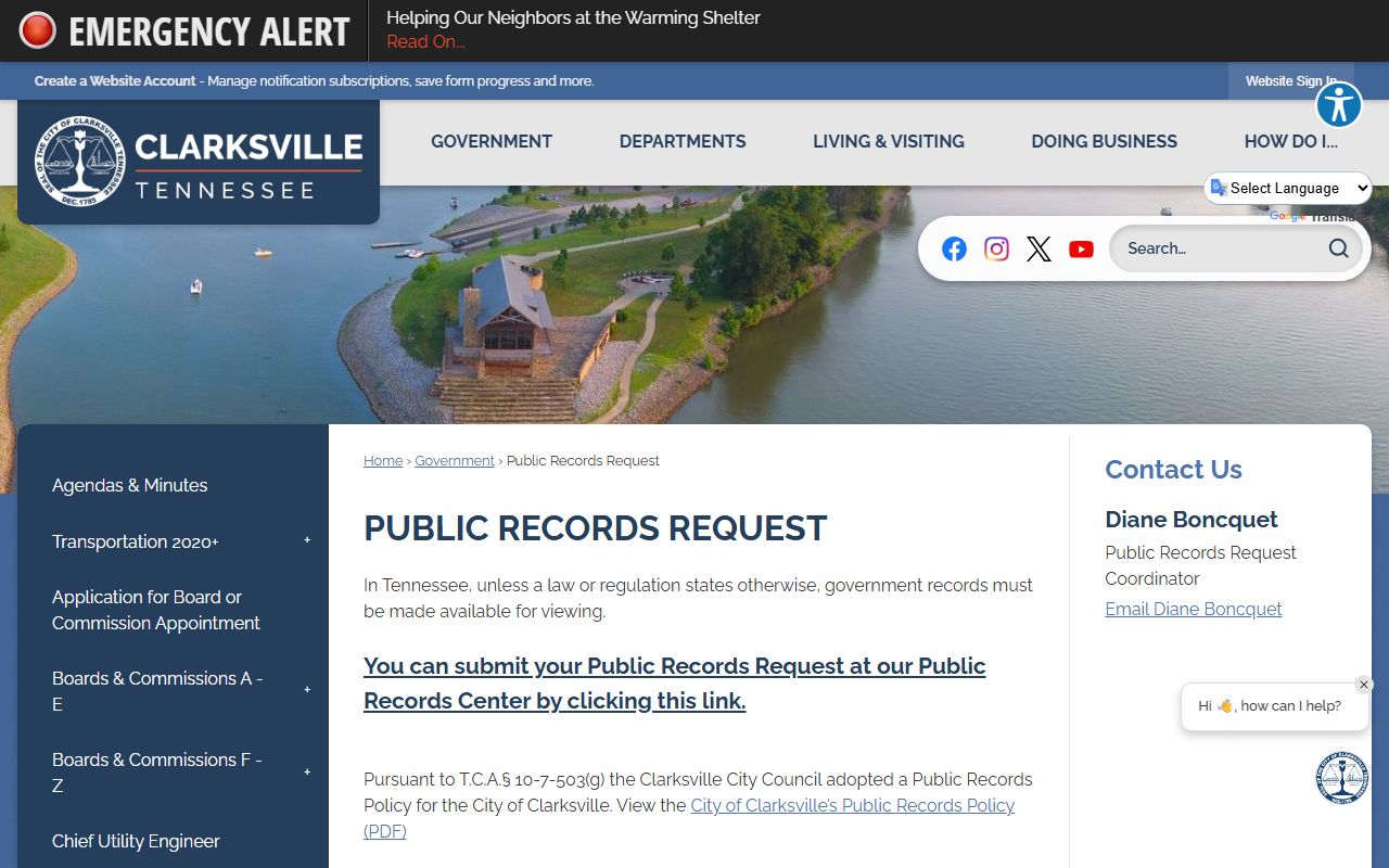 Clarksville booking releases public records request page