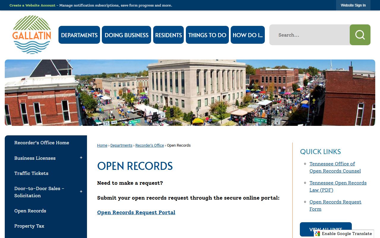 Gallatin city open records page for booking release access