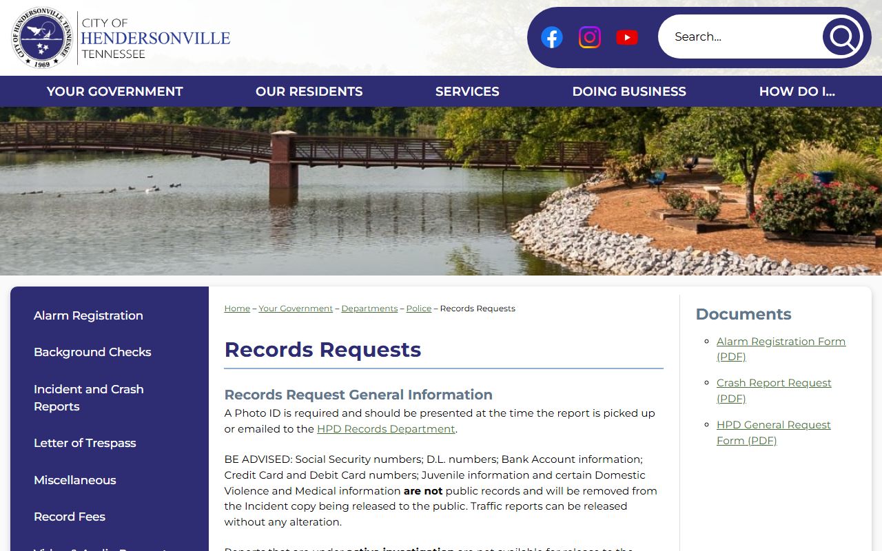Hendersonville Police records request page for booking releases
