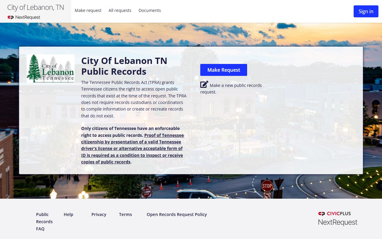 Lebanon Police NextRequest portal for booking release records