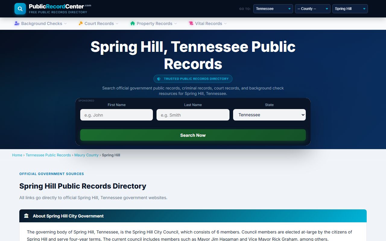 Spring Hill public records and booking releases information