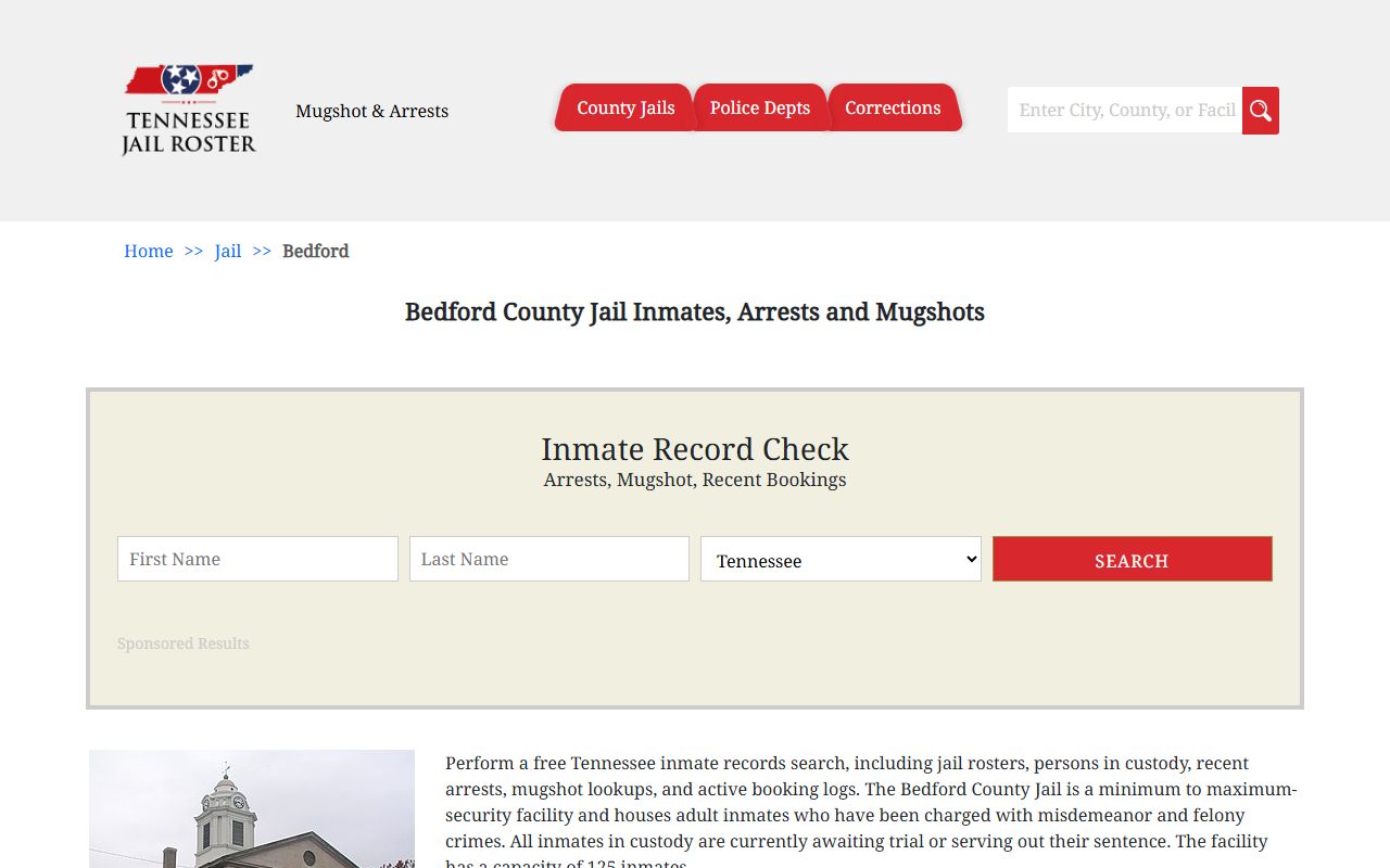 Bedford County jail information page for booking releases