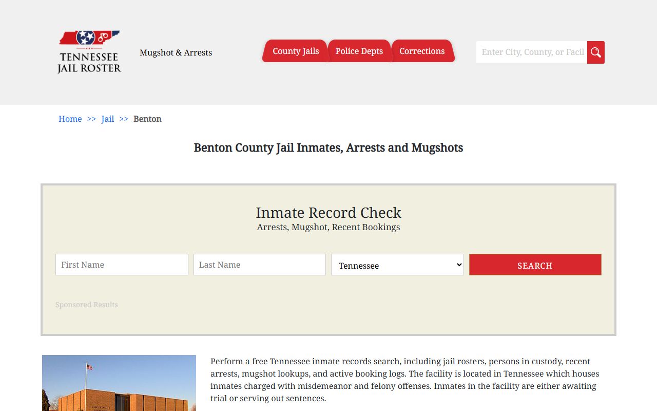Benton County jail information page for booking releases