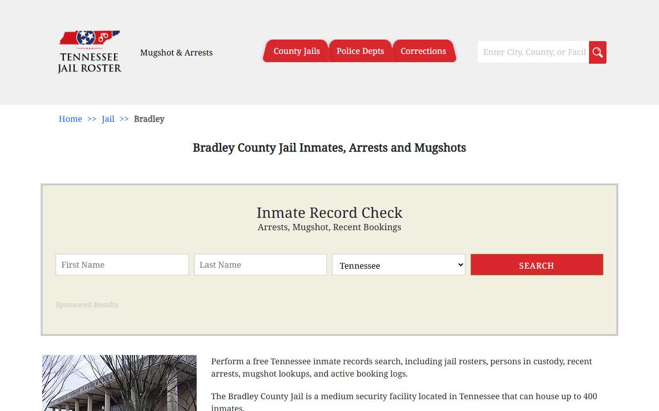 Bradley County jail information page for booking releases
