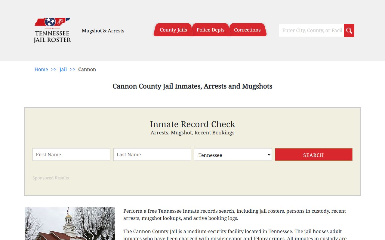 Cannon County jail information and booking releases lookup