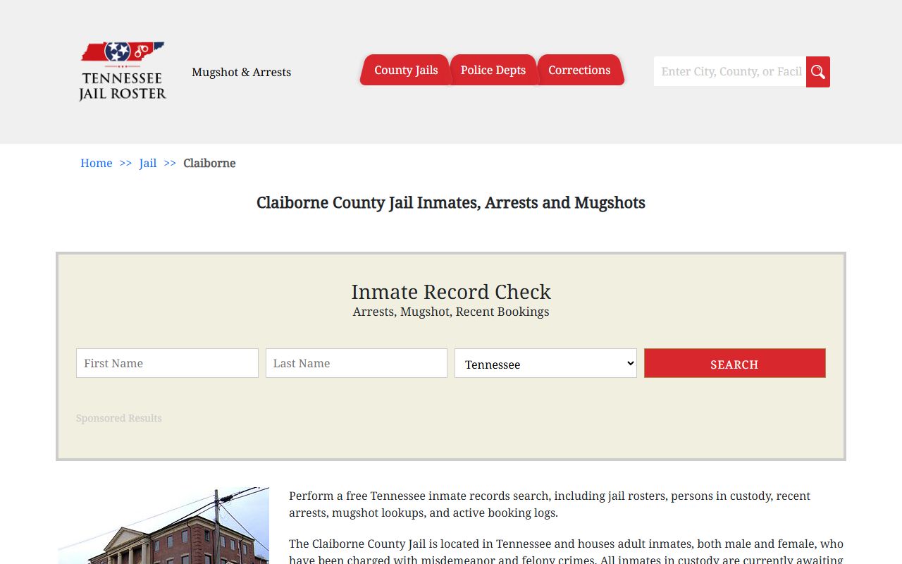 Claiborne County jail information and booking releases lookup