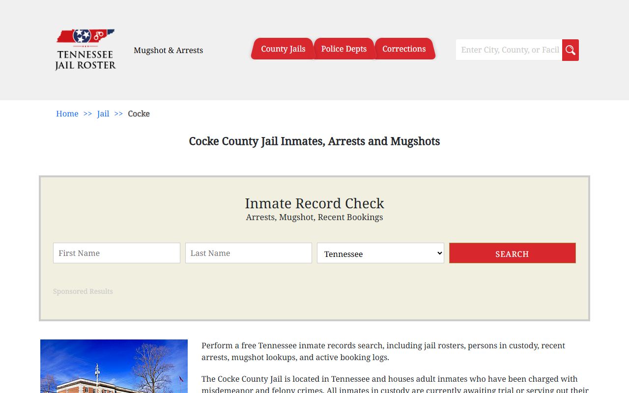 Cocke County jail information page for booking releases