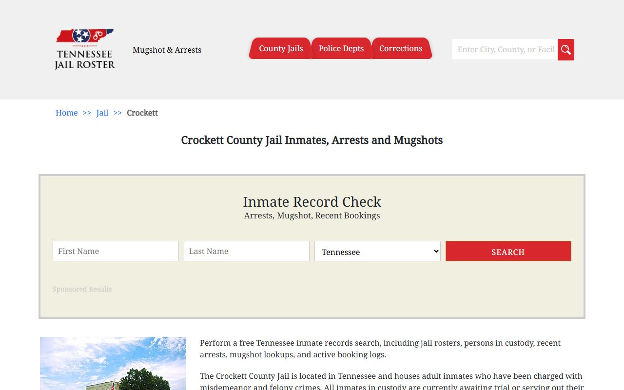 Crockett County jail information for booking releases