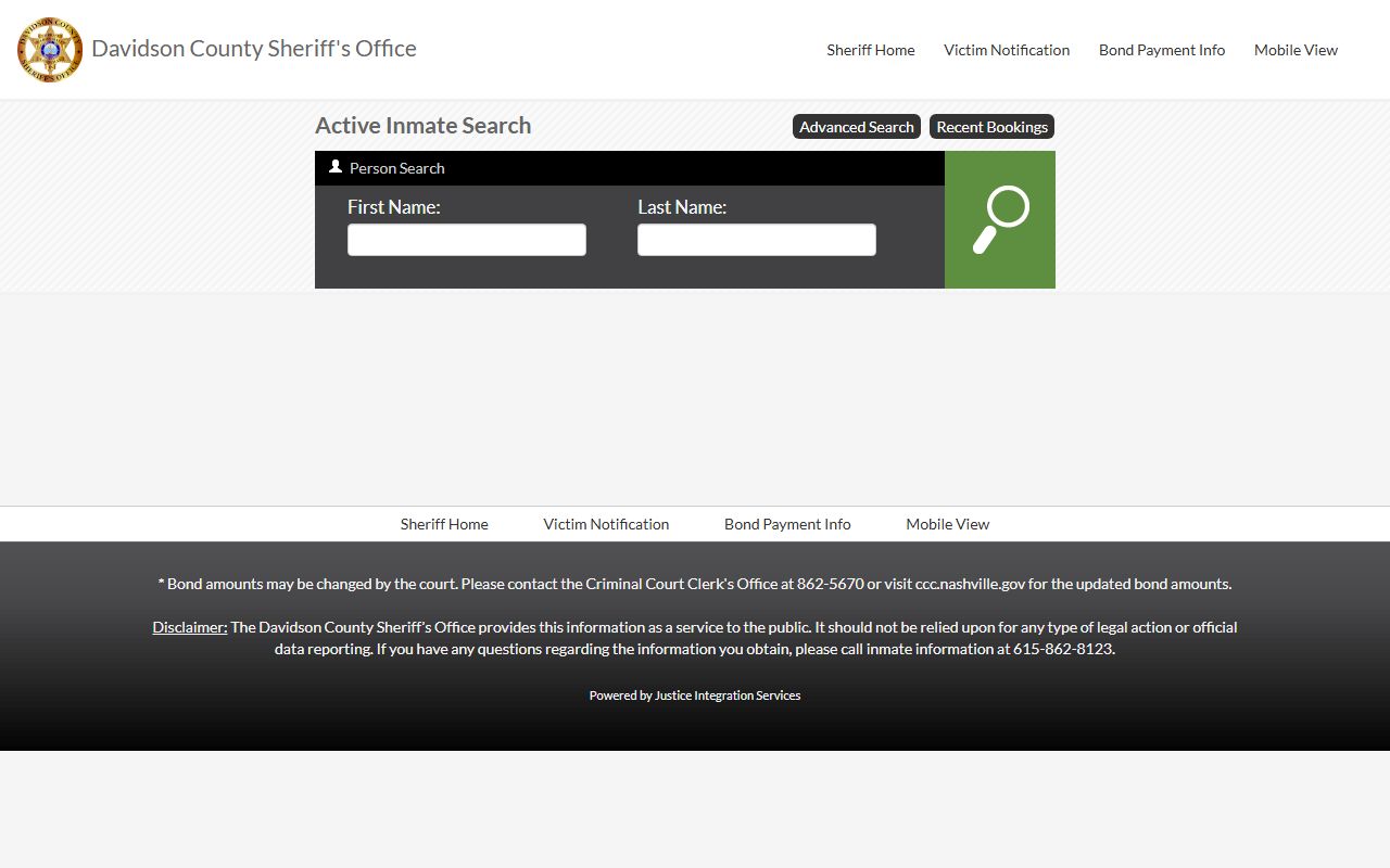 Davidson County Sheriff's Office booking releases portal