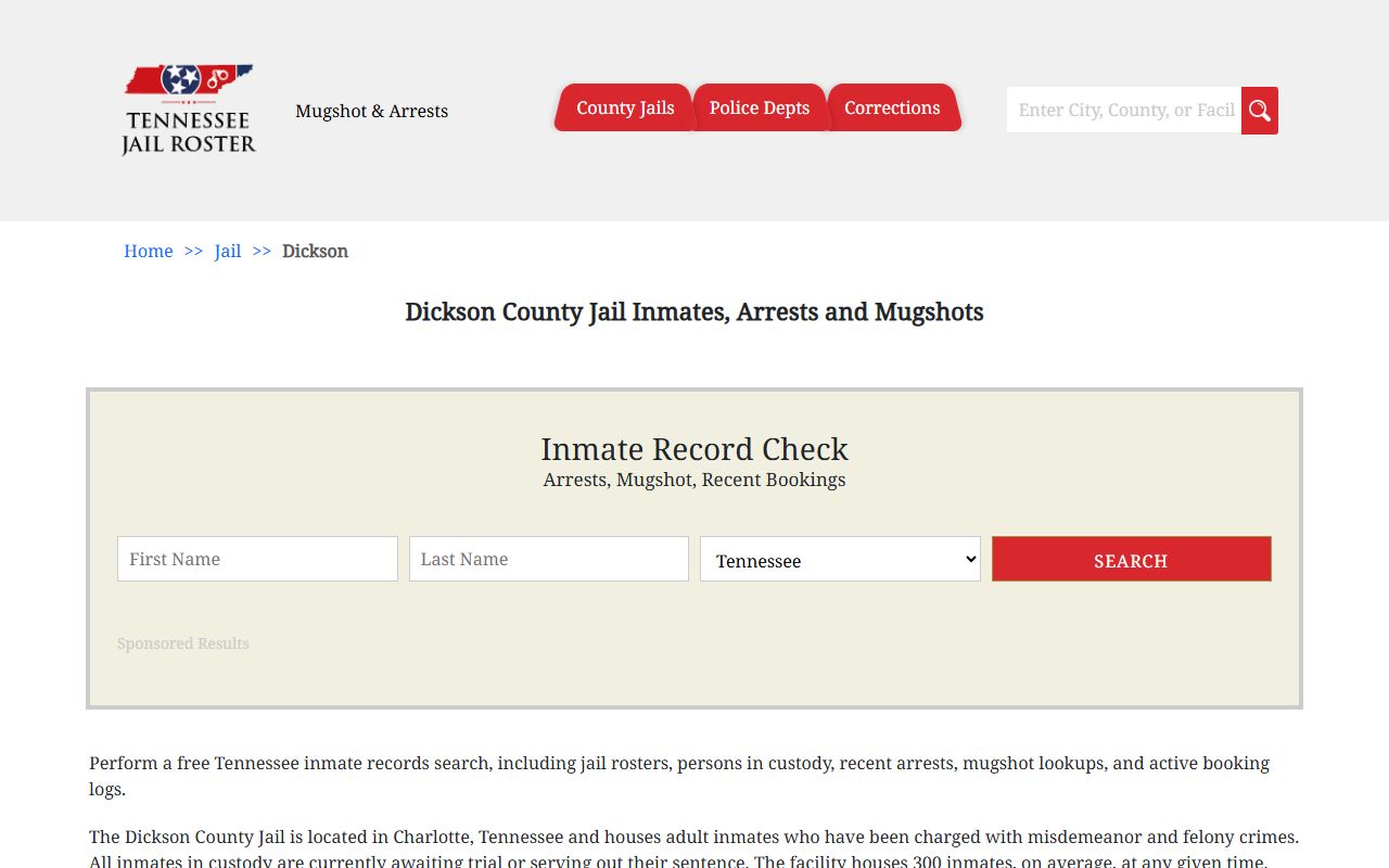 Dickson County jail booking releases information