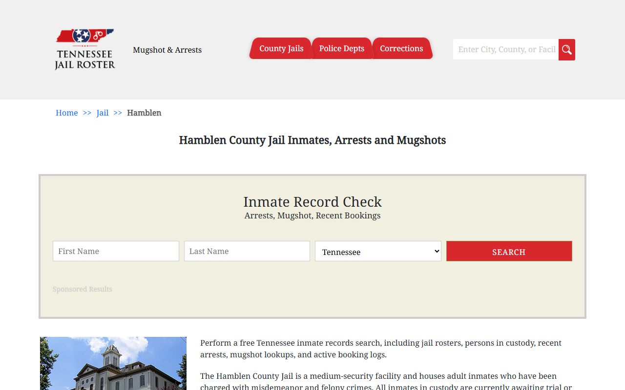 Hamblen County Jail booking releases information page