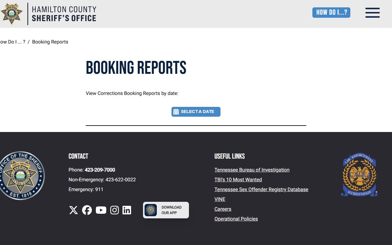 Hamilton County booking reports system for booking releases