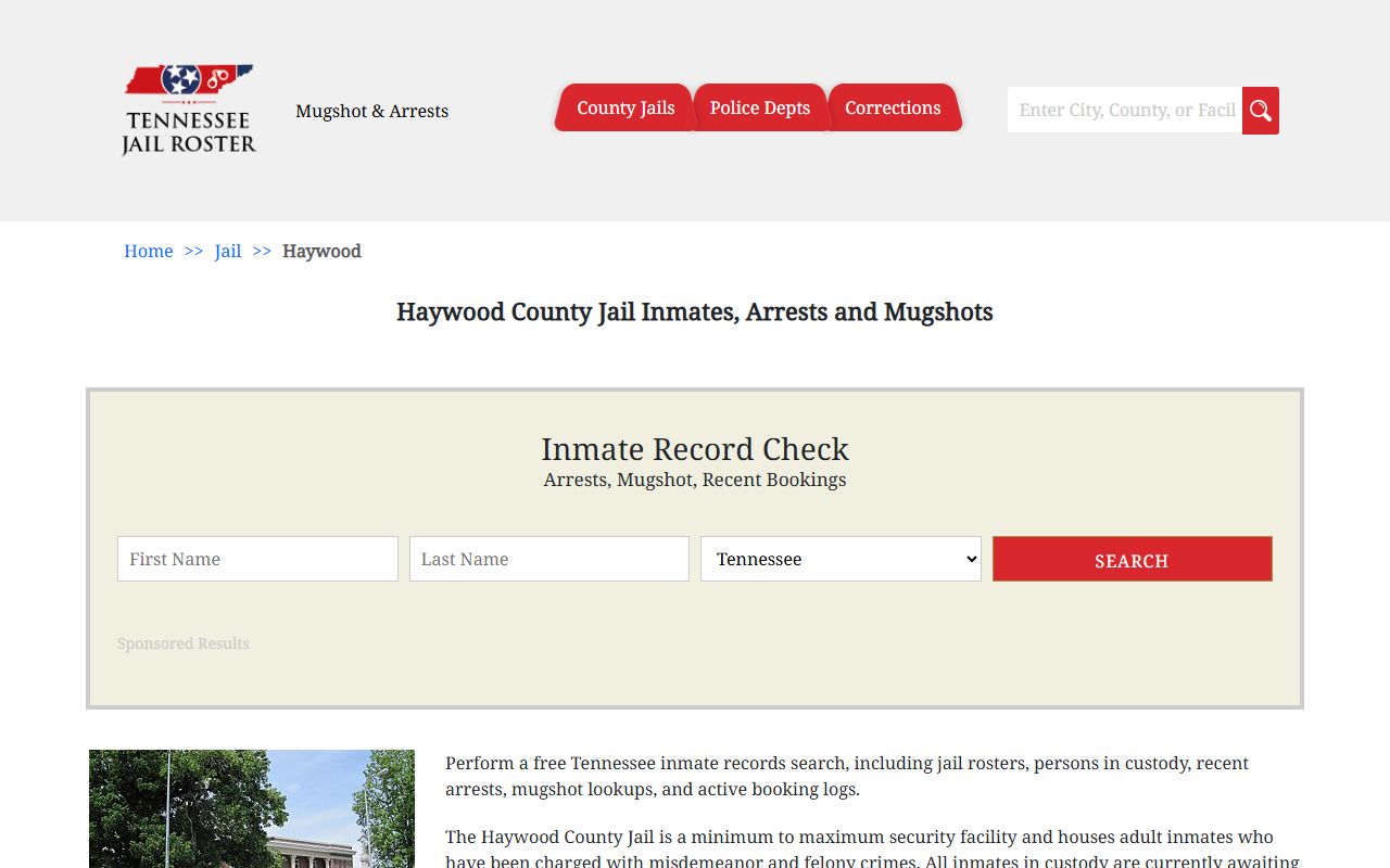 Haywood County jail booking releases information page
