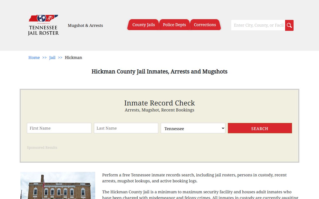 Hickman County jail booking releases information page