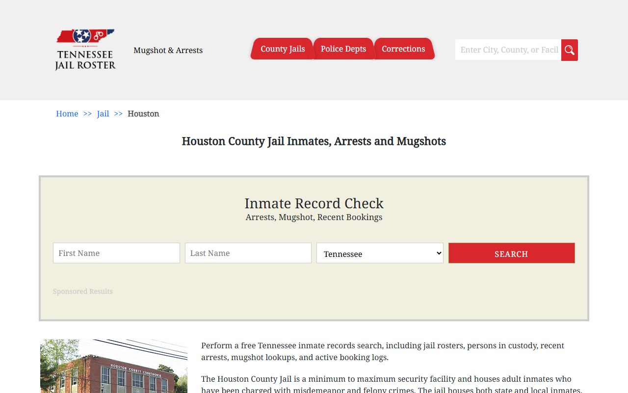 Houston County jail booking releases information page