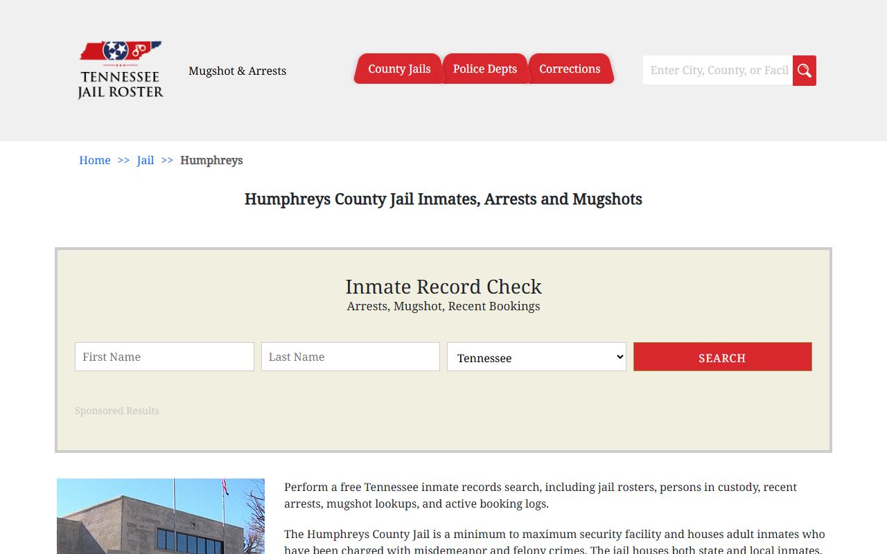 Humphreys County jail information and booking releases