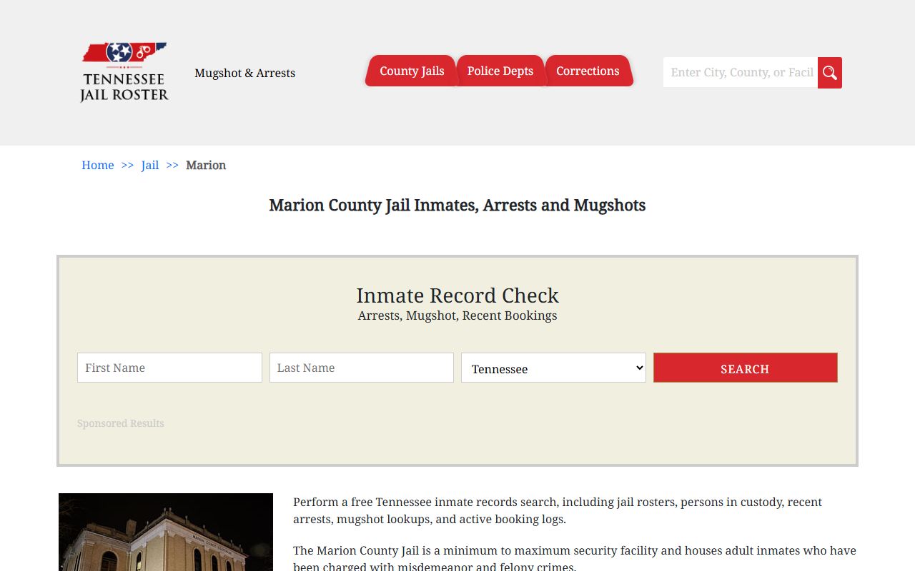 Marion County Jail information for booking releases