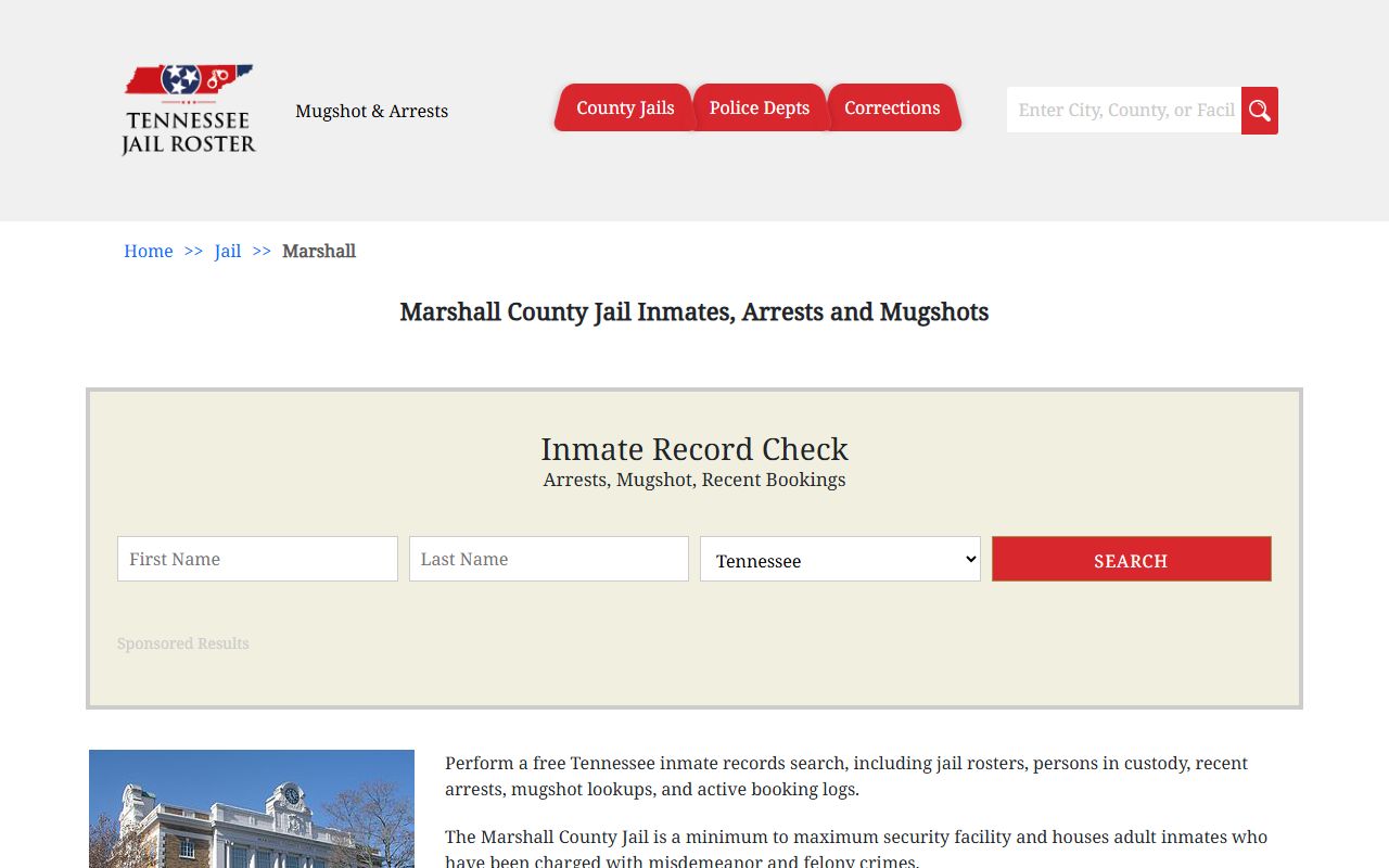 Marshall County Jail information for booking releases