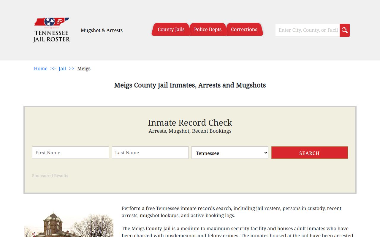 Meigs County Jail information for booking releases