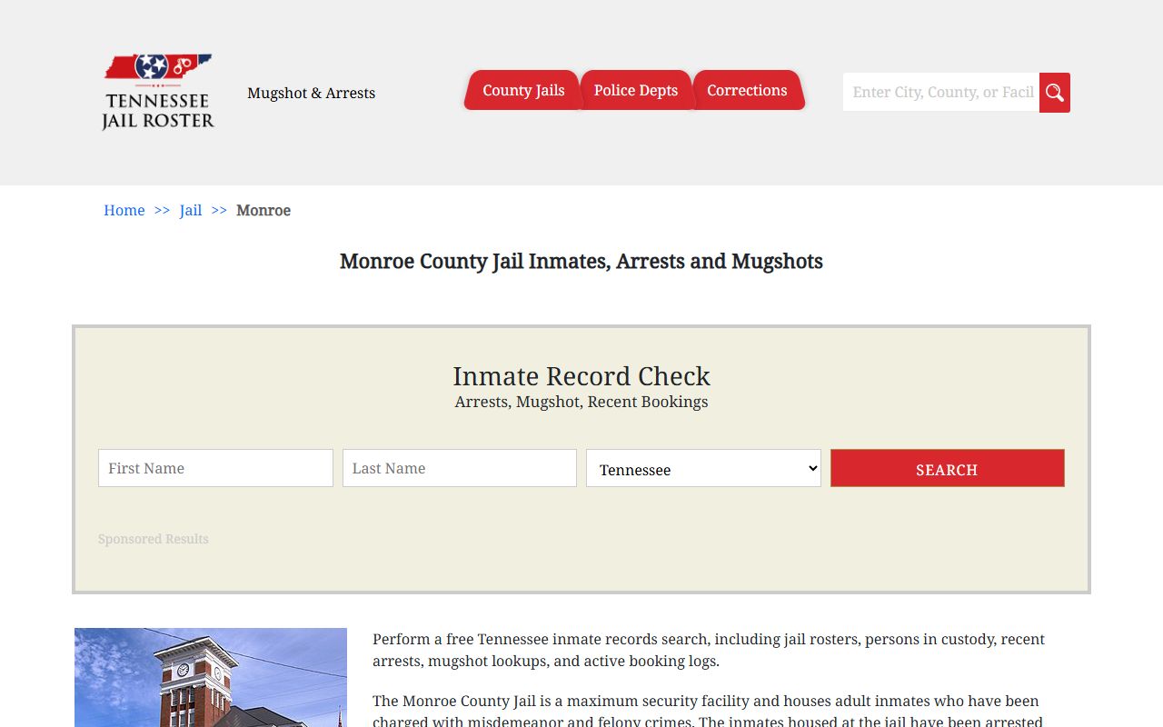 Monroe County Jail information for booking releases