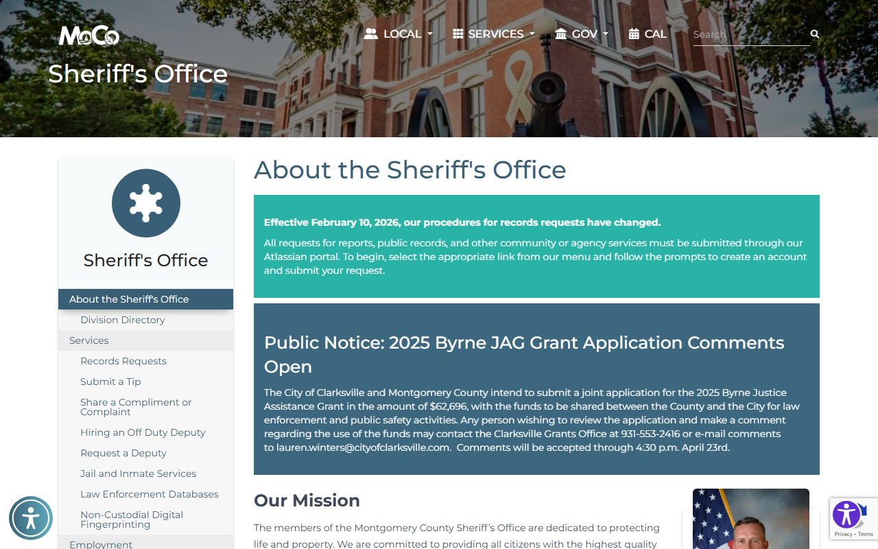 Montgomery County Sheriff's Office website for booking releases