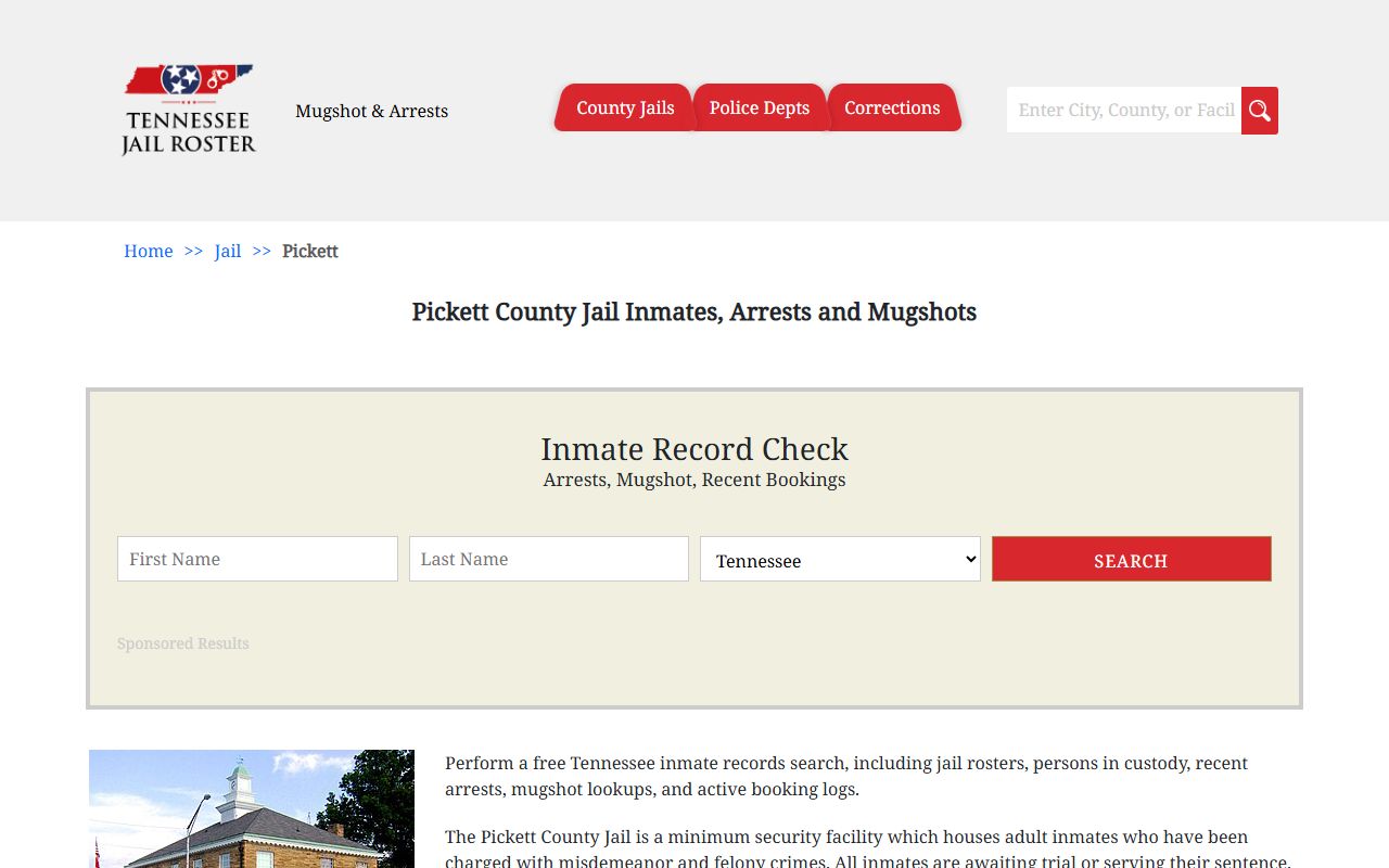 Pickett County jail information and booking releases