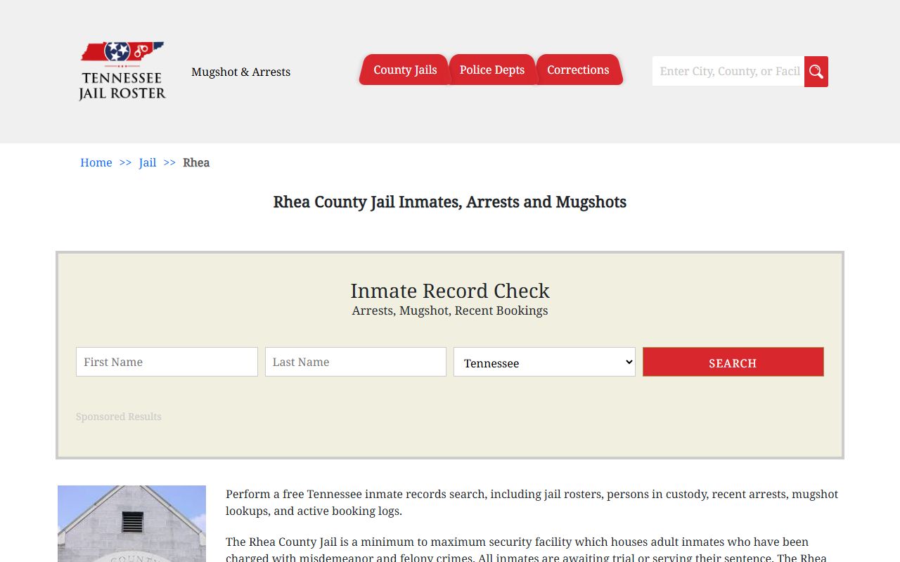 Rhea County jail roster for booking releases search