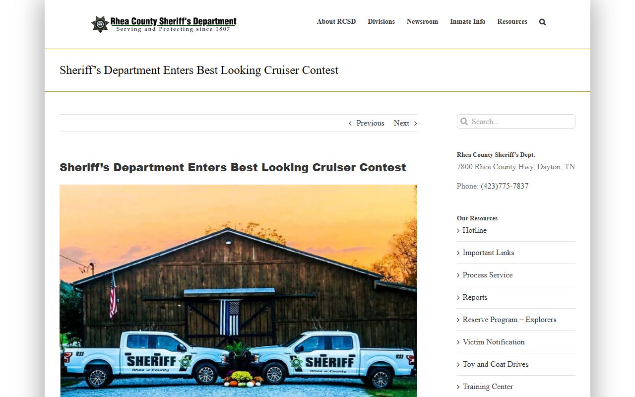 Rhea County Sheriff's Office website for booking releases