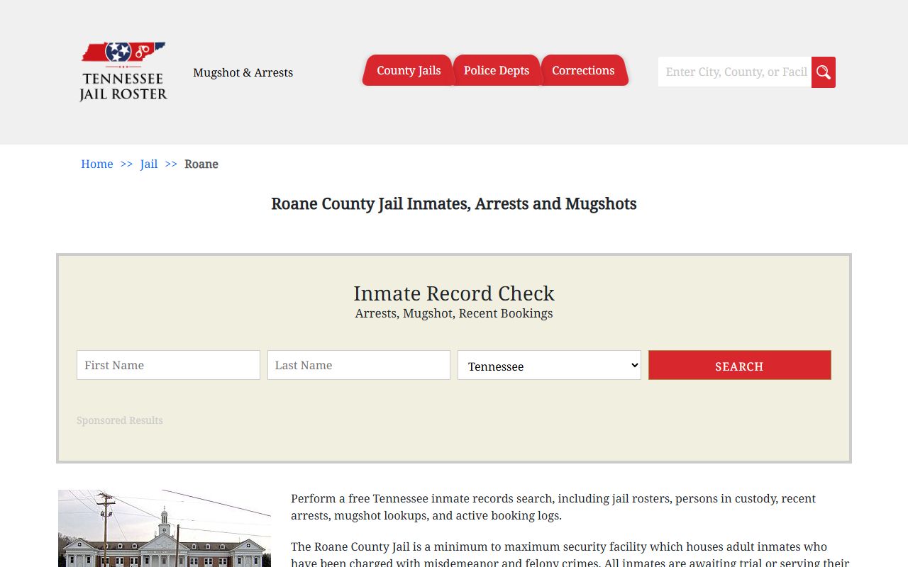 Roane County jail roster page for booking releases