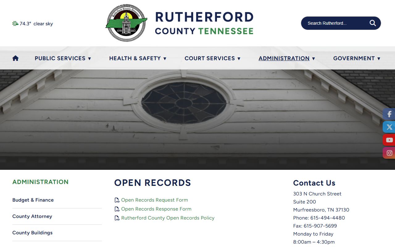 Rutherford County open records request page for booking releases
