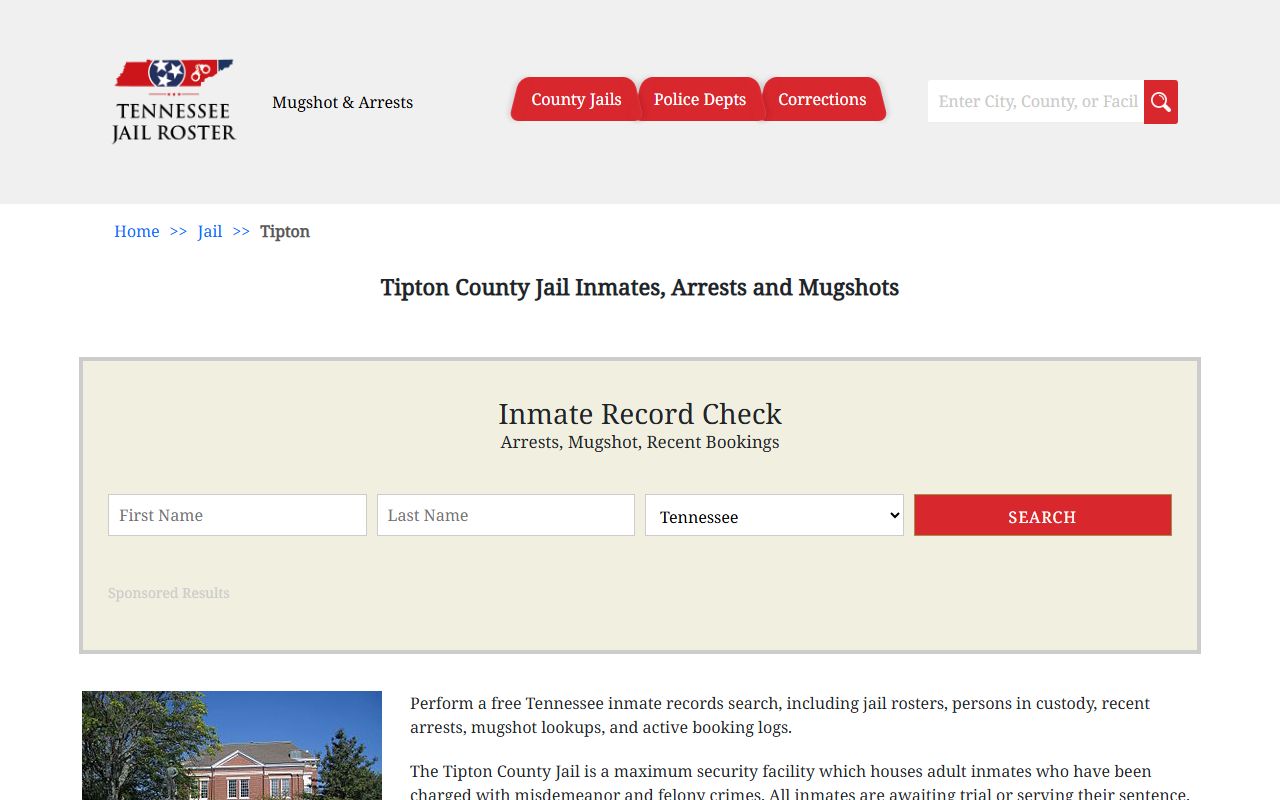 Tipton County Jail roster page for booking releases