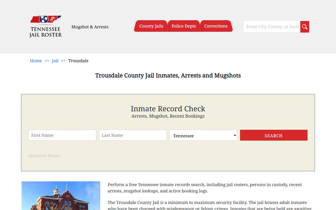 Trousdale County Jail roster page for booking releases