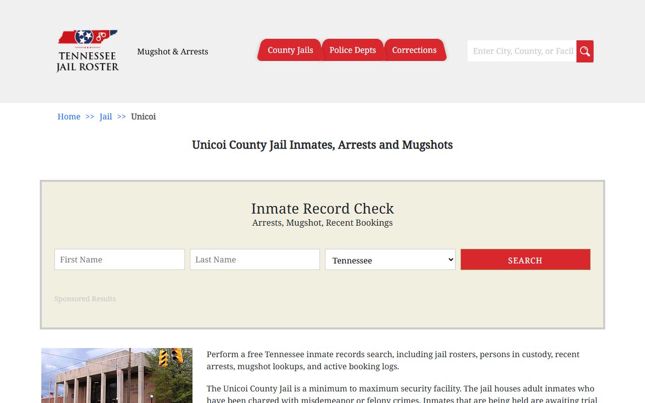 Unicoi County Jail roster page for booking releases