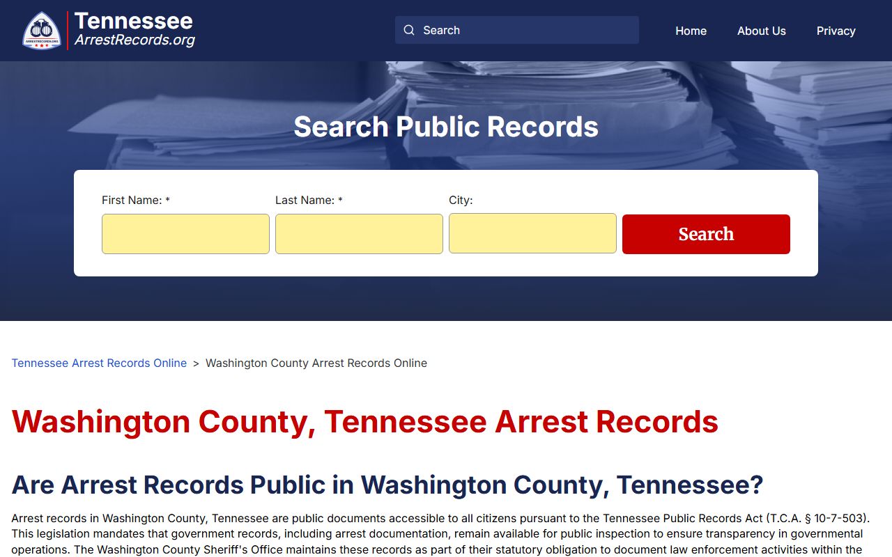 Washington County arrest records information for booking releases