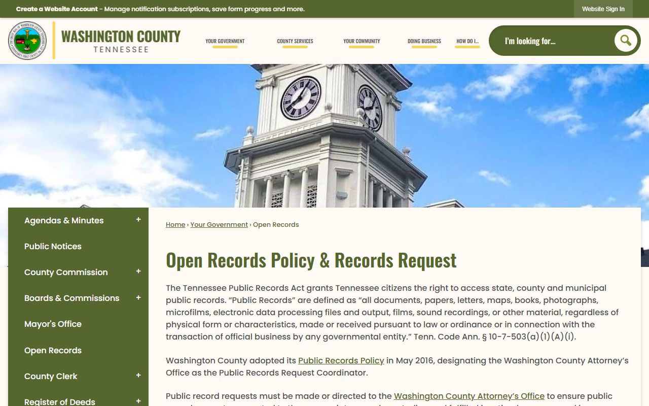 Washington County open records page for booking releases