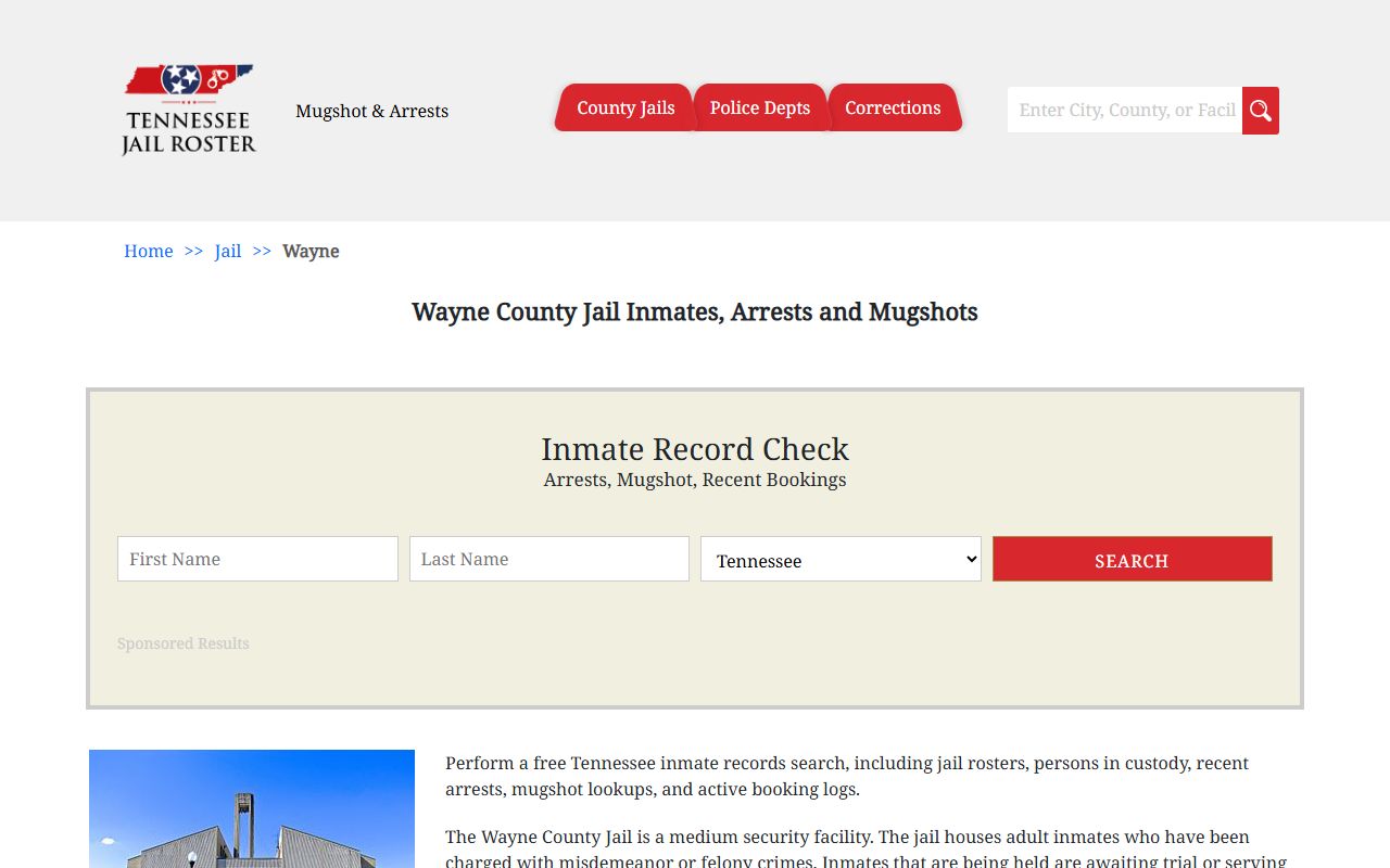 Wayne County Jail information page for booking releases